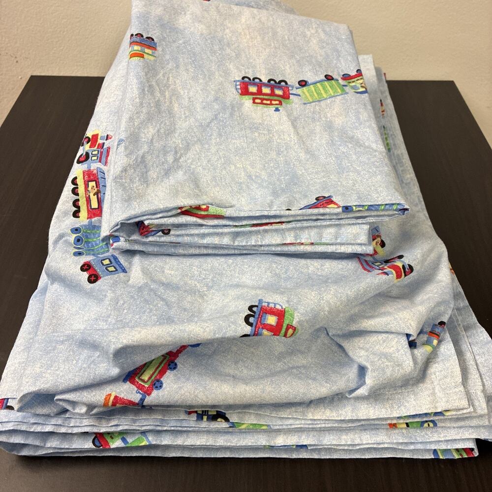 Vintage Pottery Barn Kids 3 Pcs Twin TRAIN JUNCTION Sheet Set